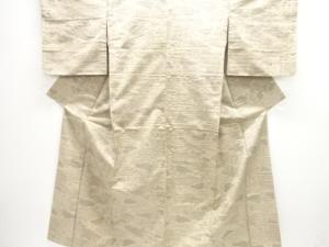 アンティーク　樹木に花模様織り出し手織り紬着物